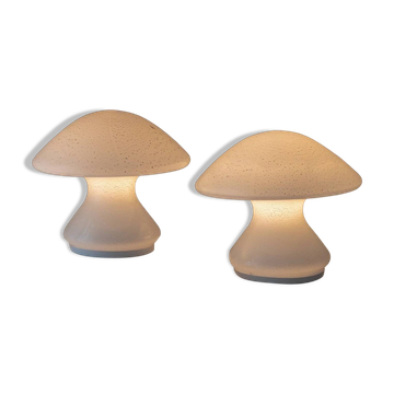 Set of 2 mushroom table lamps with silver details - vintage Murano glass - Space Age design - 1970s
