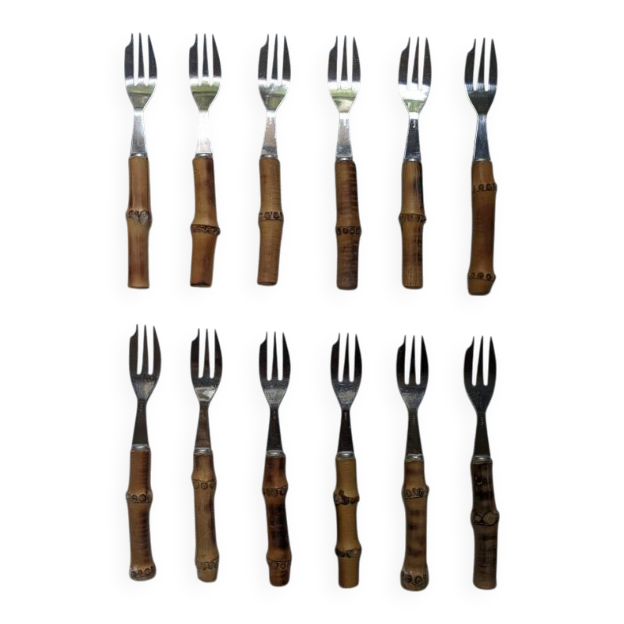Set of 12 dessert knives with bamboo handles, bohemian decoration