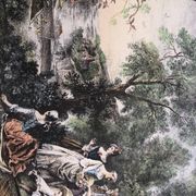Set 4 lithograph les saisons after nicolas lancret, engraver chapollion and de mare, 20th century print