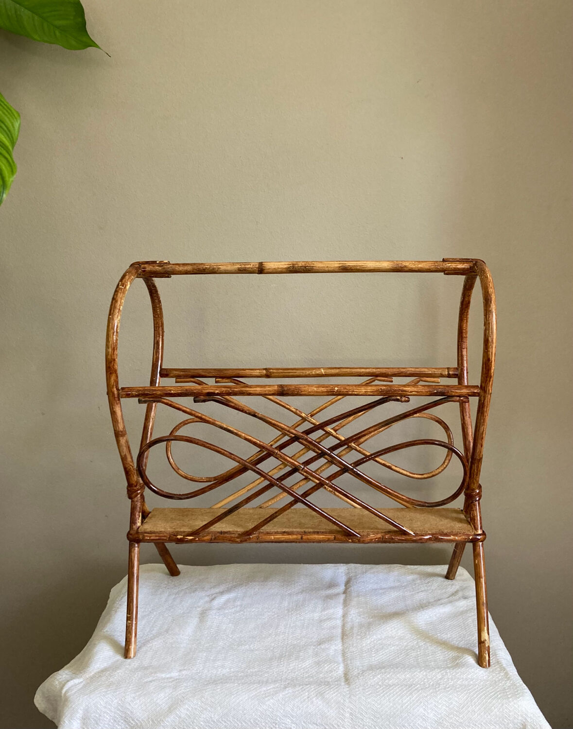 Rattan magazine holder 1970s