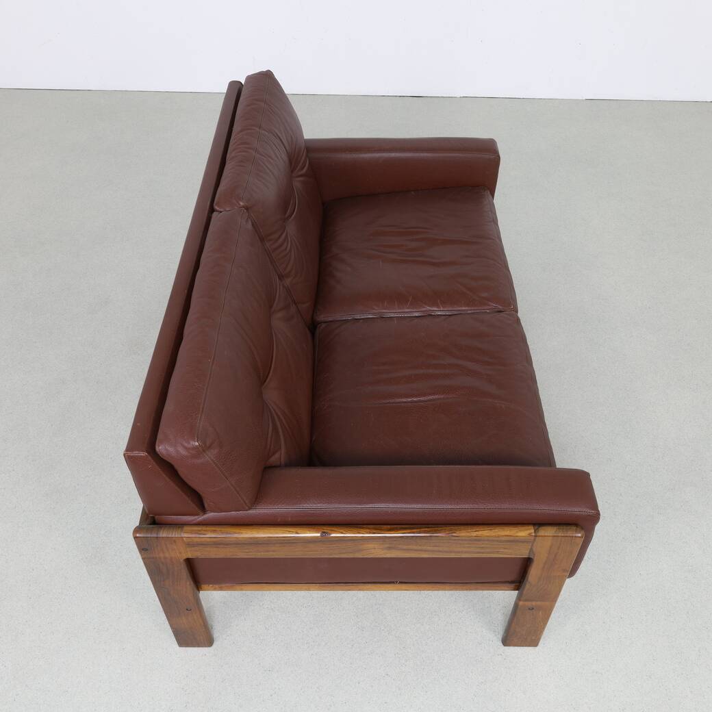 Danish Sofa in Leather and Rosewood by H. W. Klein for Bramin, 1970s
