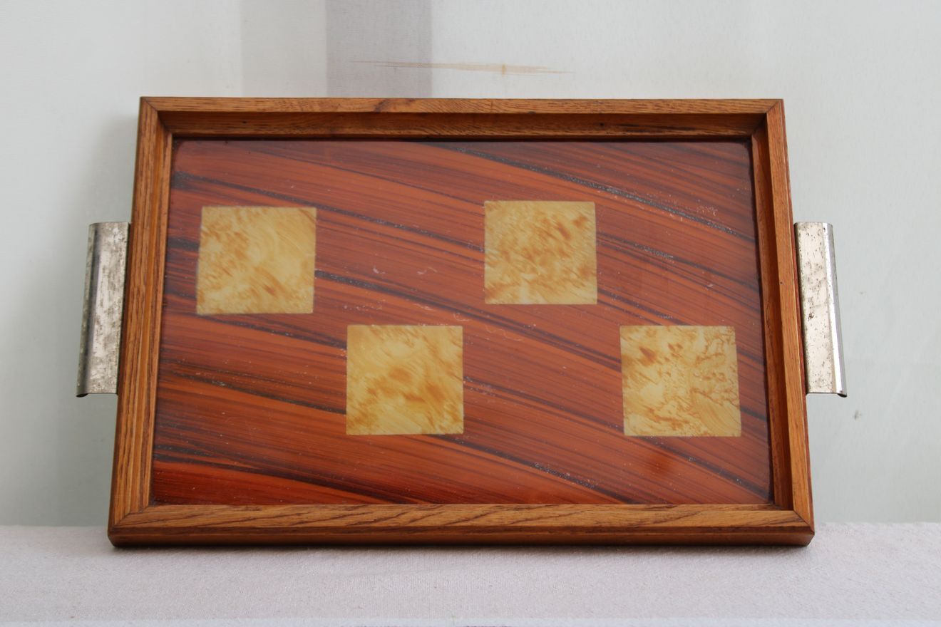 Wooden and glass tray