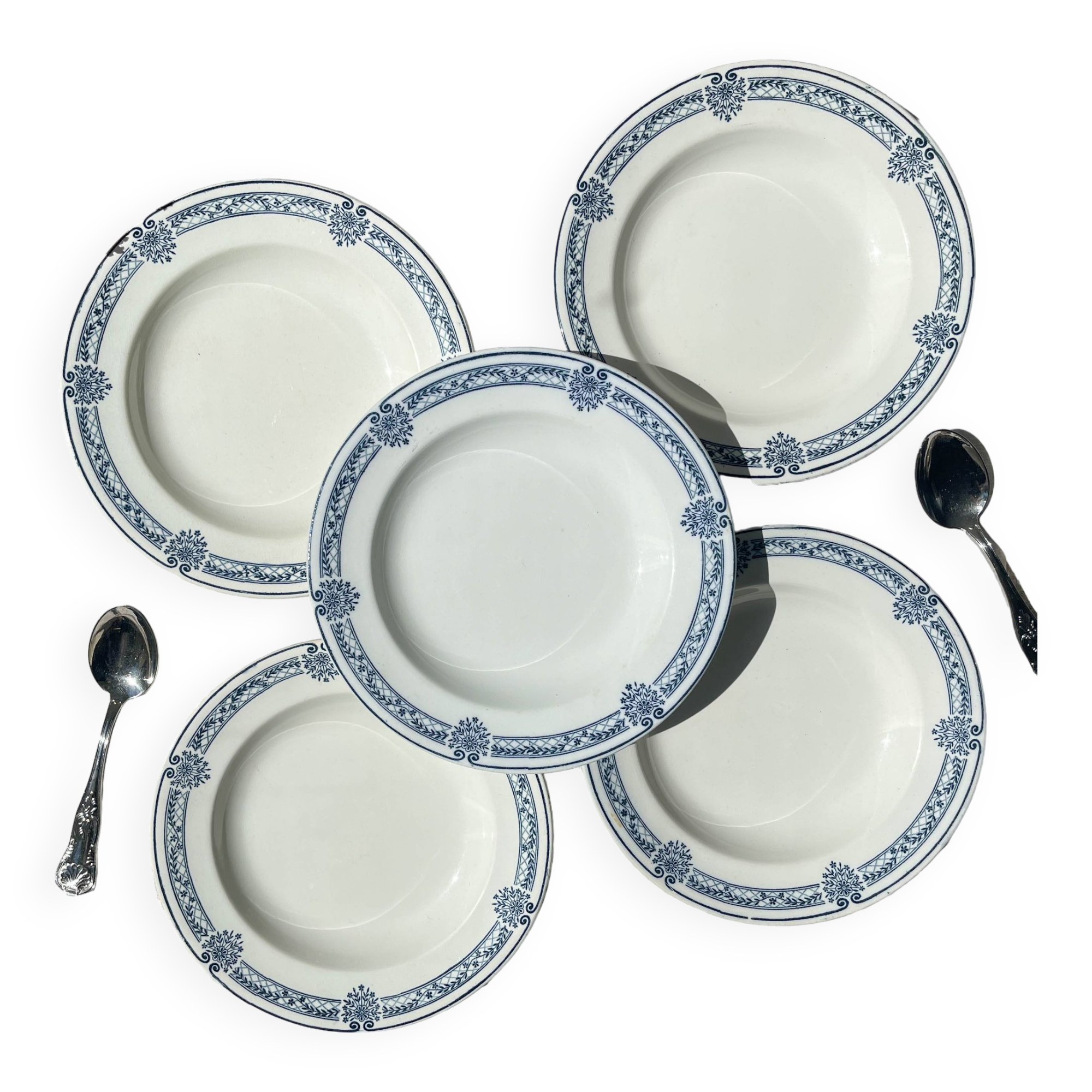 5 Deep plates in blue ironstone Salins, Arbois Ennege model