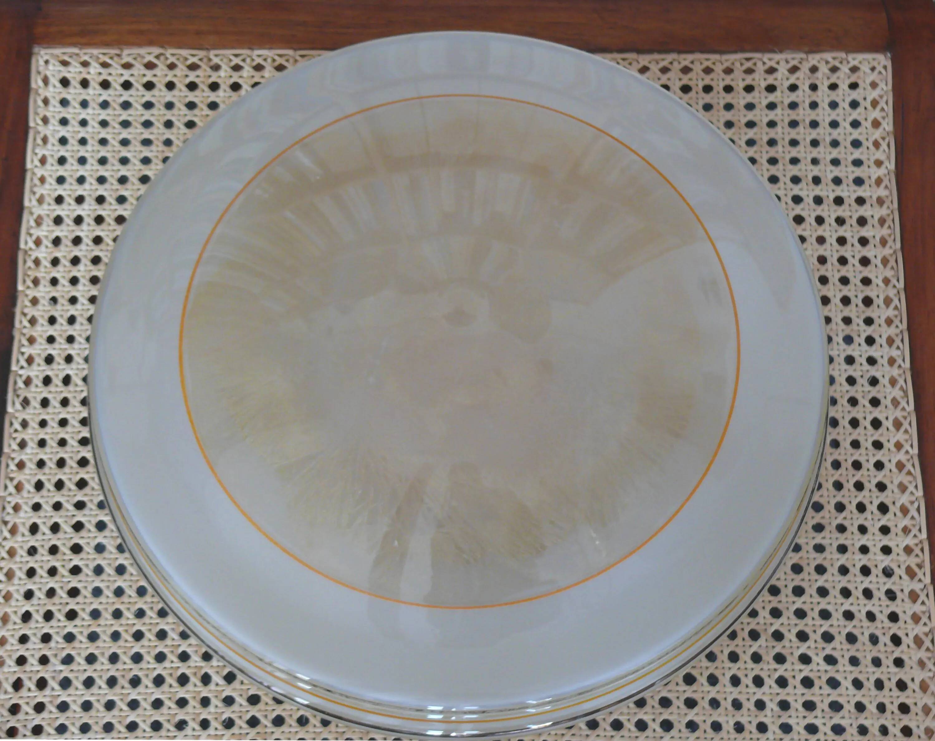 Suspension beige Art Déco, style soucoupe volante, lustre en laiton - années 1940-1950