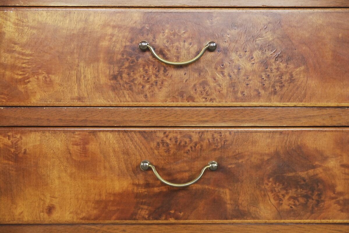 Antique Walnut and Burl Swedish Buffet with Glass Vitrine, 1940s