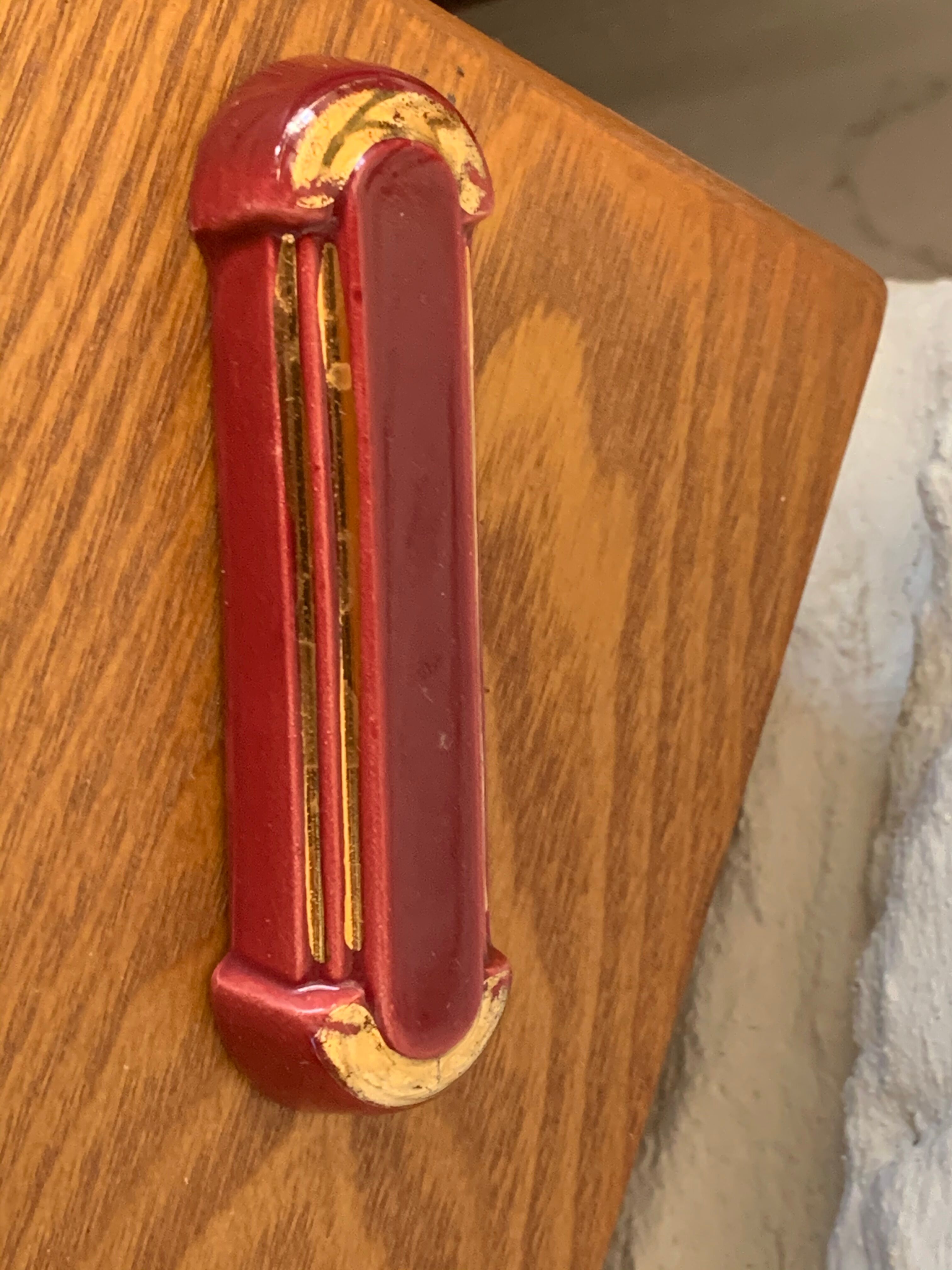 6 knife holders in burgundy glazed ceramic with art deco gold edging