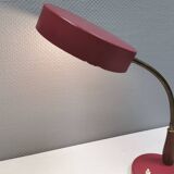 Table lamp in aubergine coloured metal, brass bend and teak wood 1960-70s