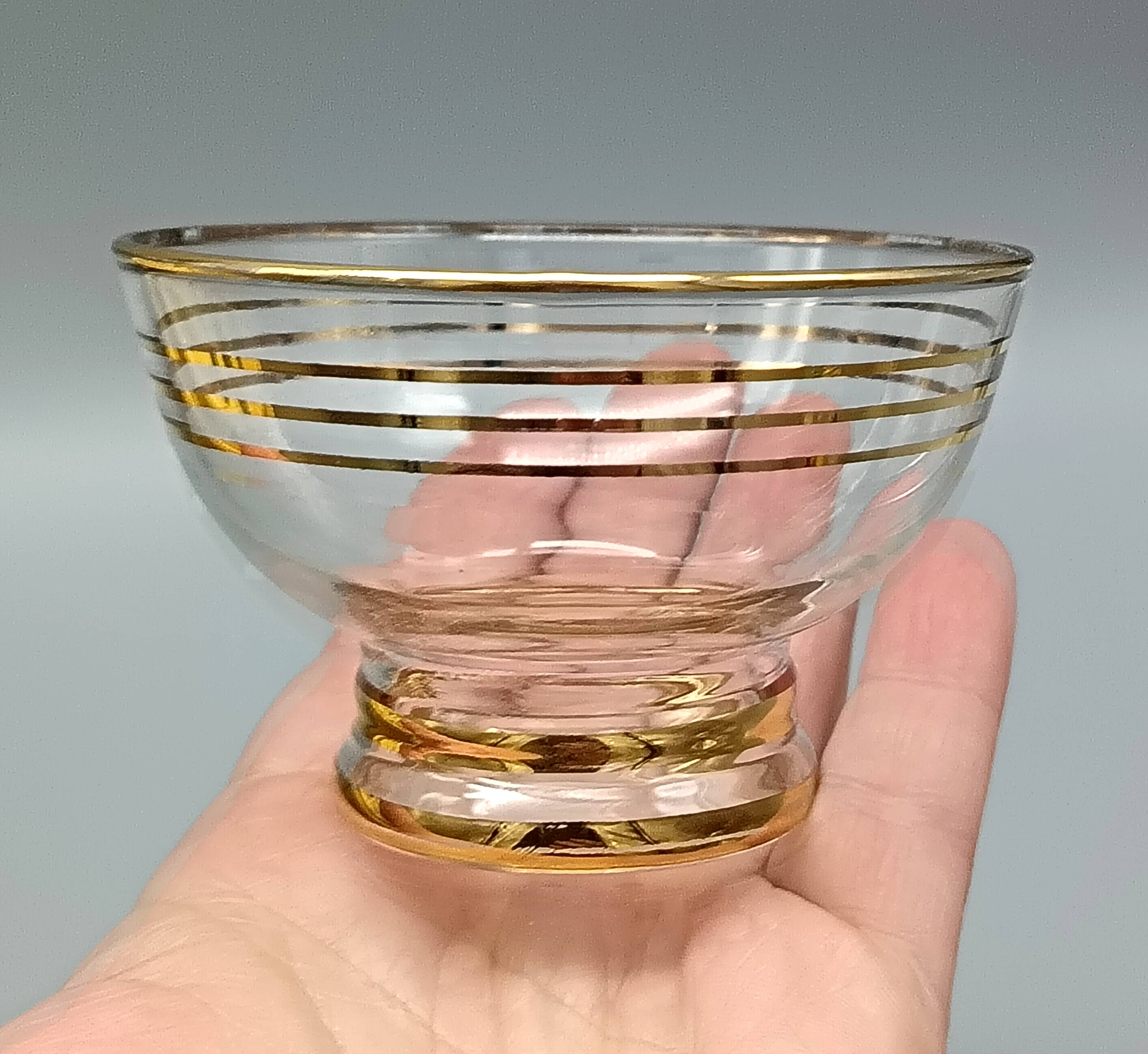 6 champagne coupes, vintage dessert cups from the 50s with gold trim