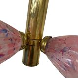VINTAGE SPUTNIK BRASS CHANDELIER WITH PINK SHADES