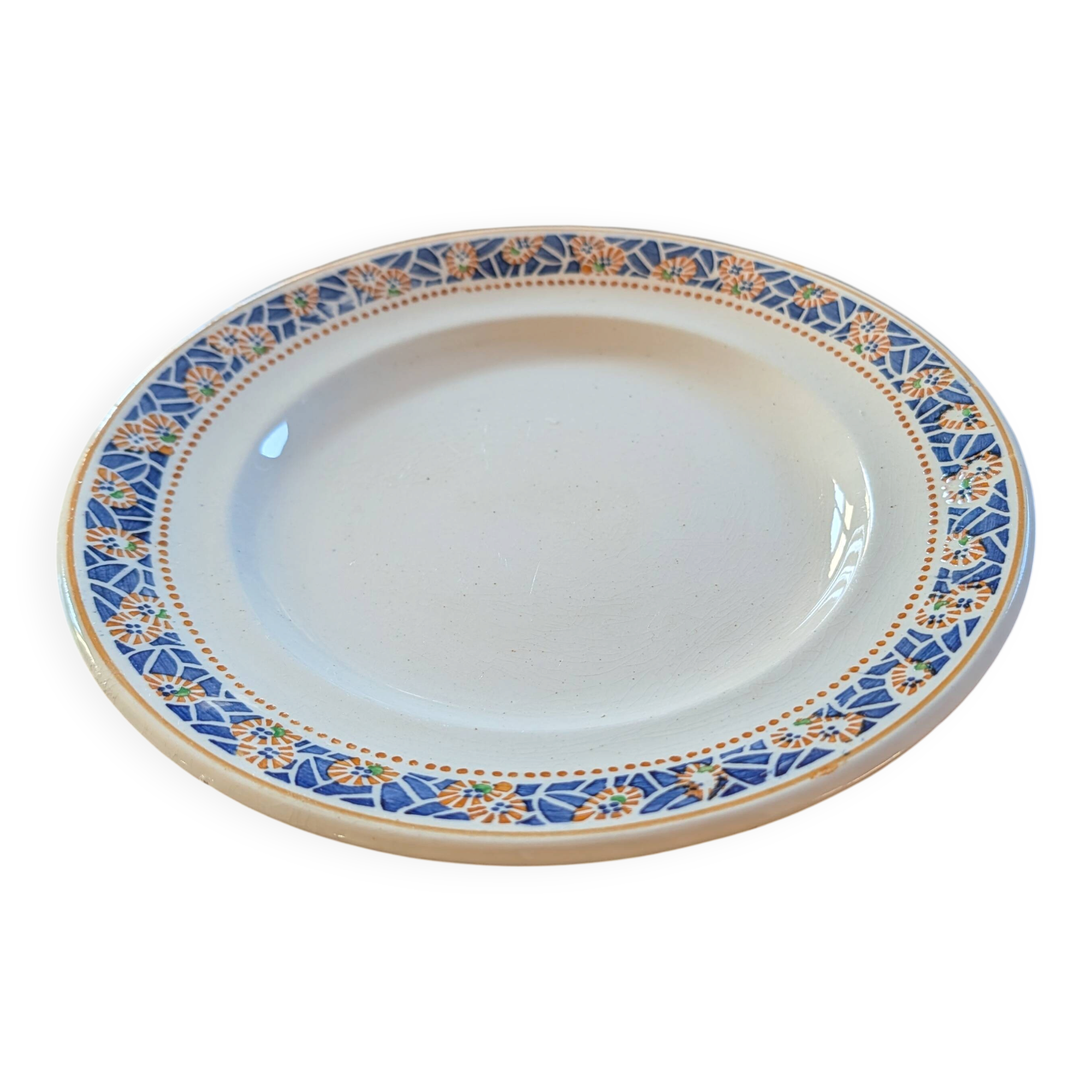 Longwy compote dish “Frivolité” – antique earthenware with geometric decoration