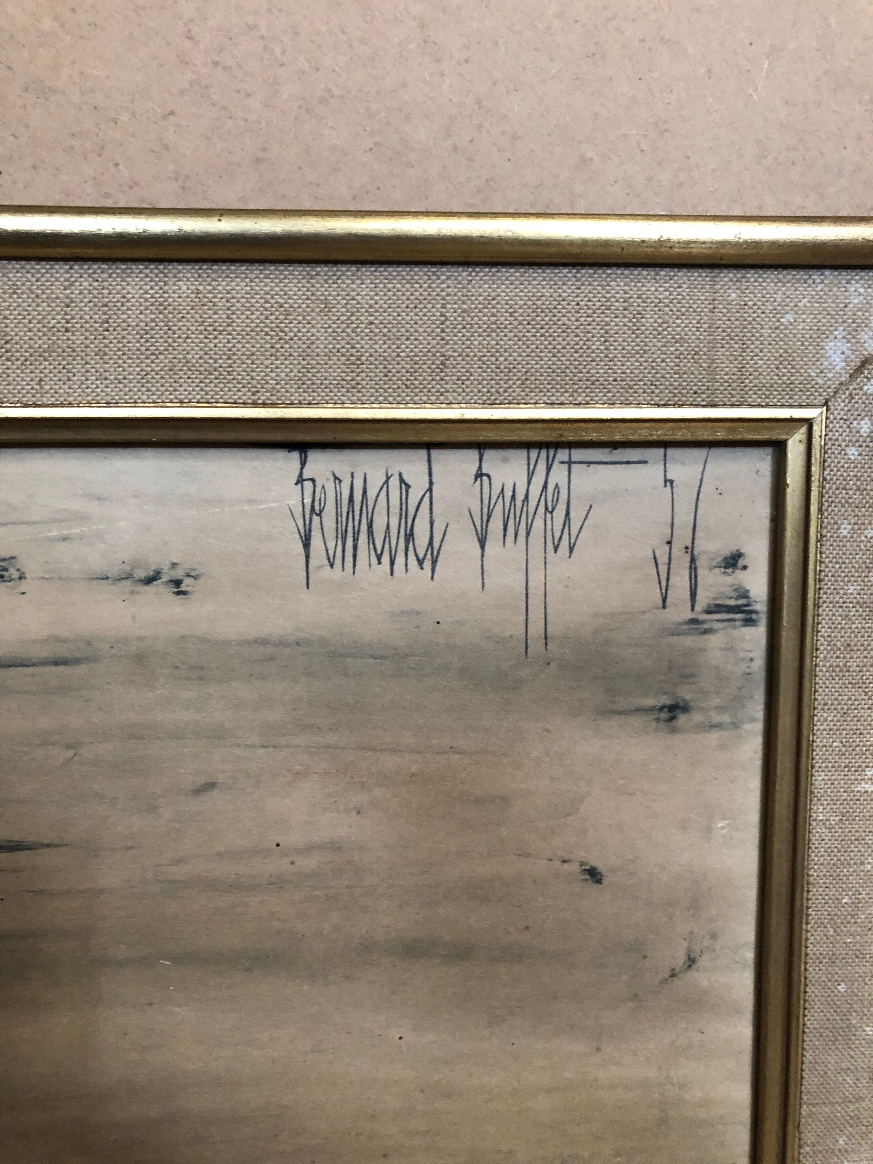 Old painting on canvas buffet 56 Notre Dame Paris + vintage wooden frame