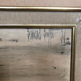 Ancien tableau tirage sur toile buffet 56 notre dame paris + cadre bois vintage