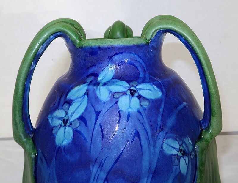 Vase in glazed sandstone, with floral decoration, signed e. lachenal – late nineteenth