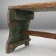 Industrial green wooden stool with nice patina, France 1900