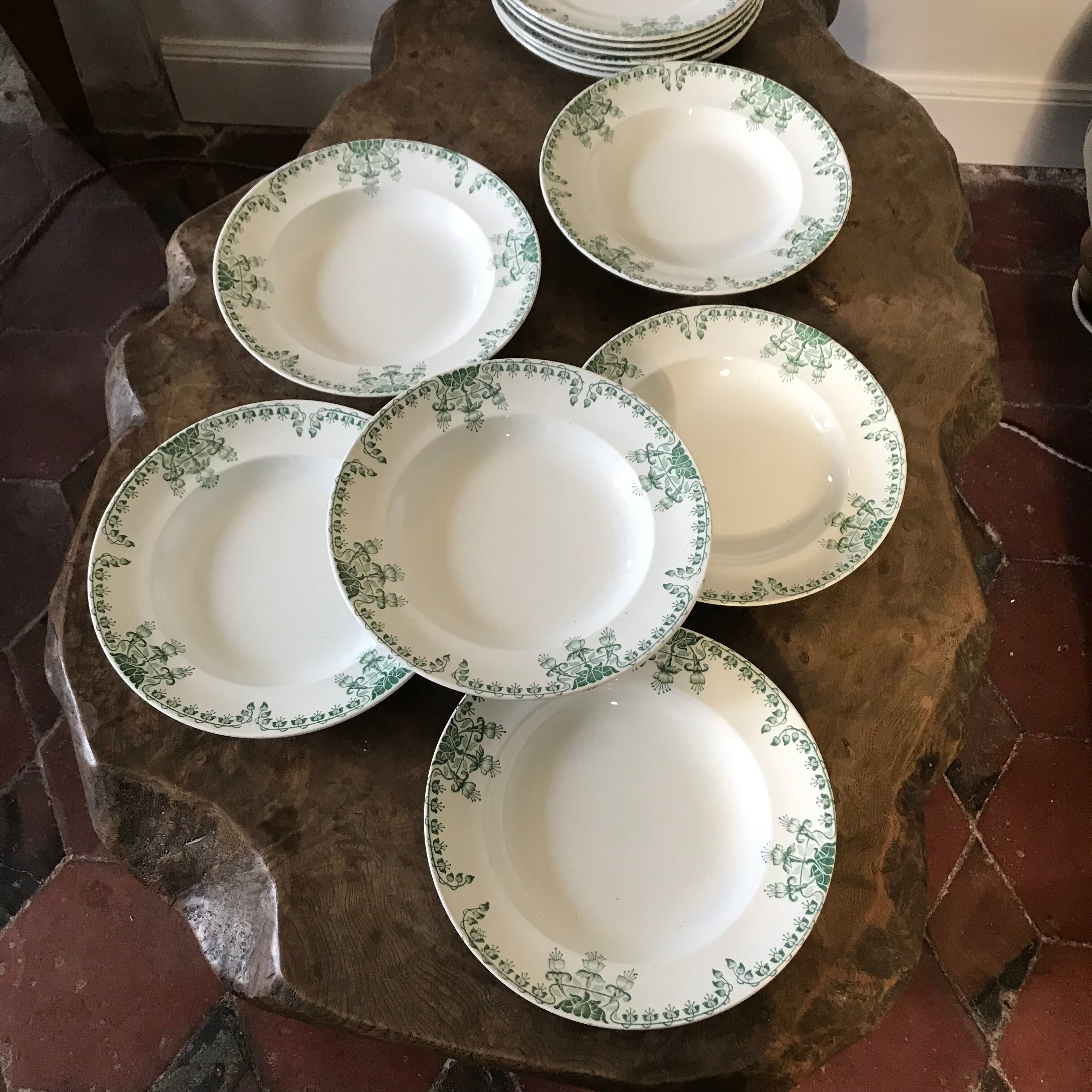 Set of 12 Terre de fer Fushia/Onnaing mixed plates