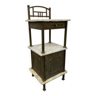 Brass bedside table with a marble top.