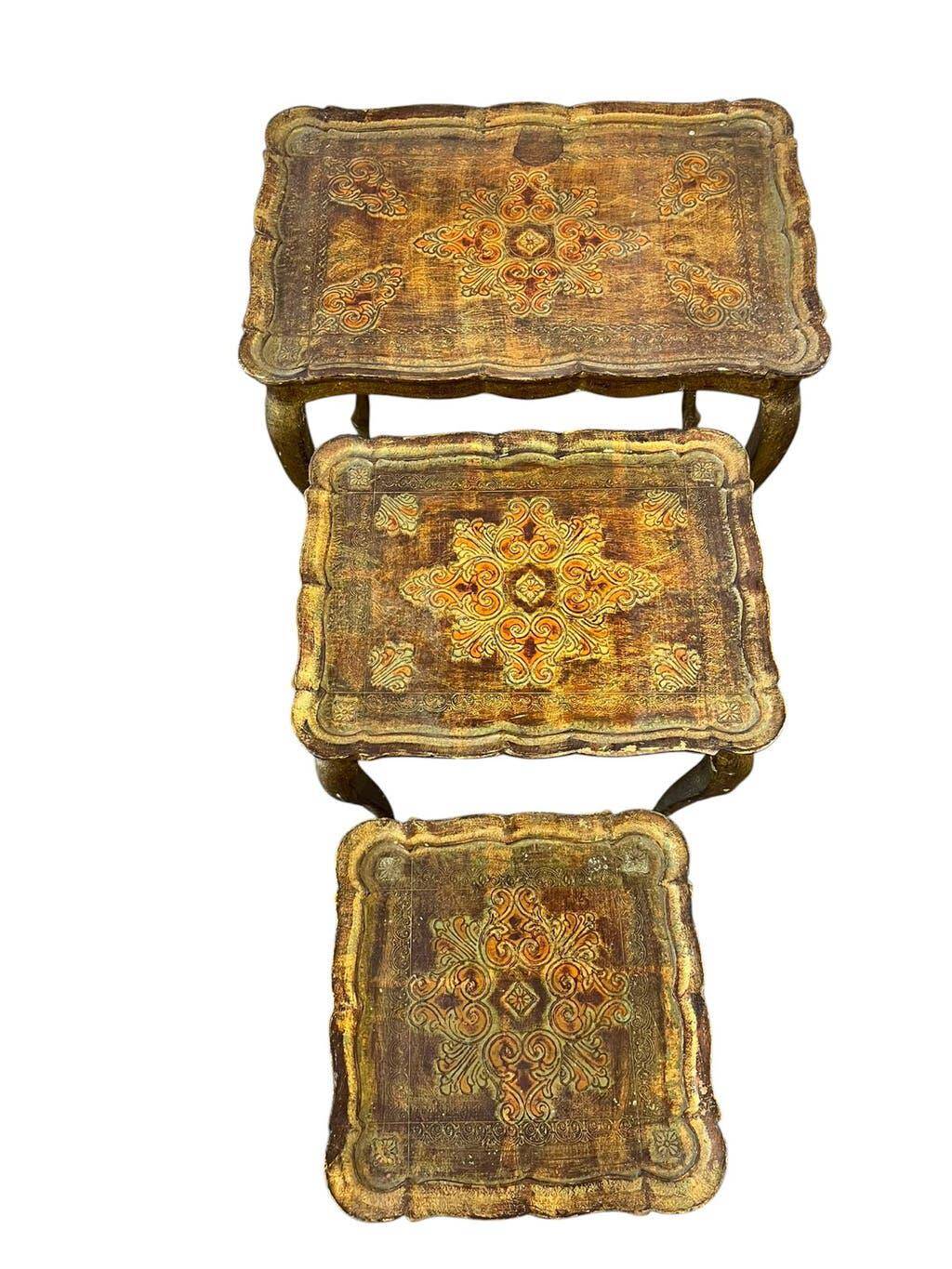 Set of 3 vintage Florentine nesting tables.