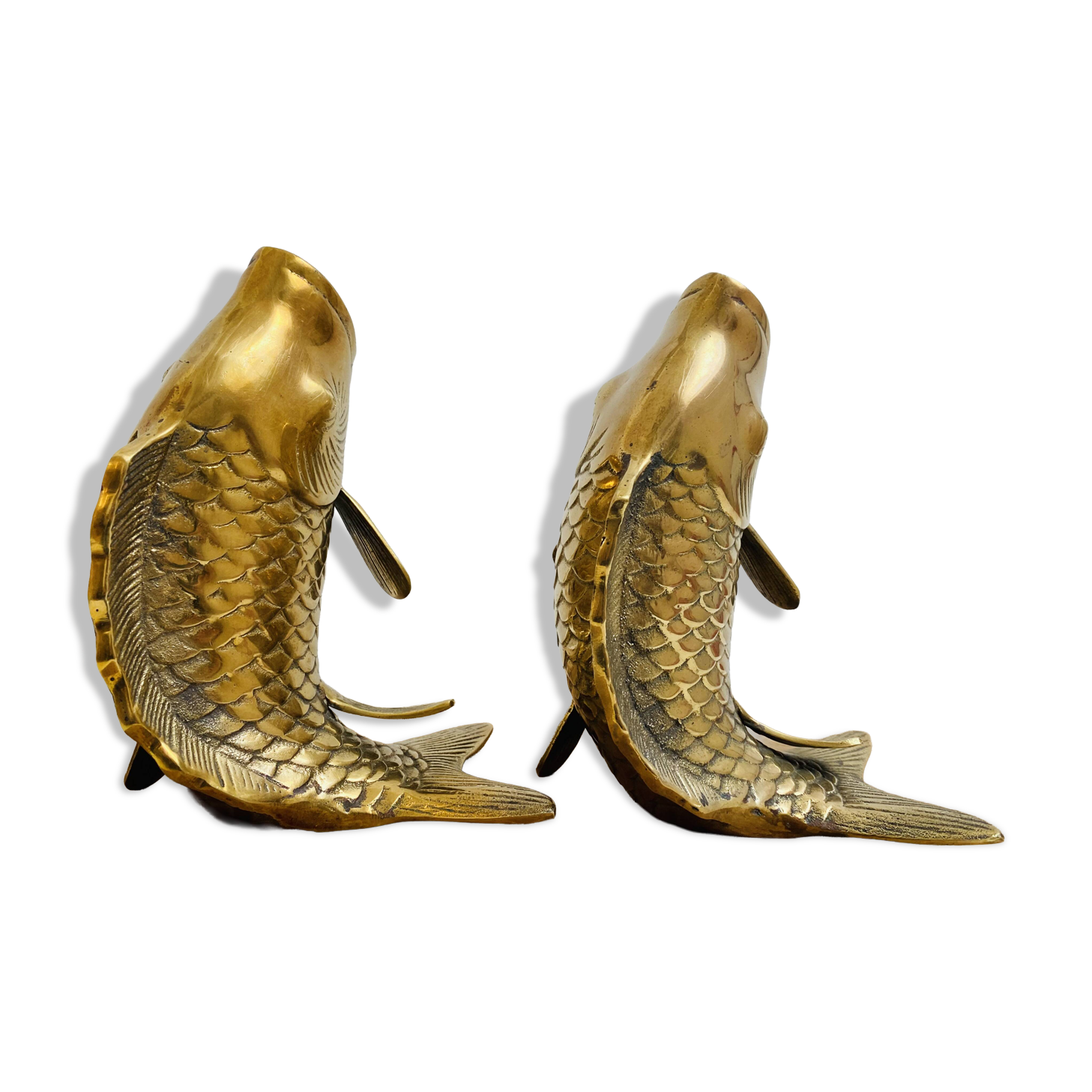 Pair of koi carp vases in brass, animal sculpture