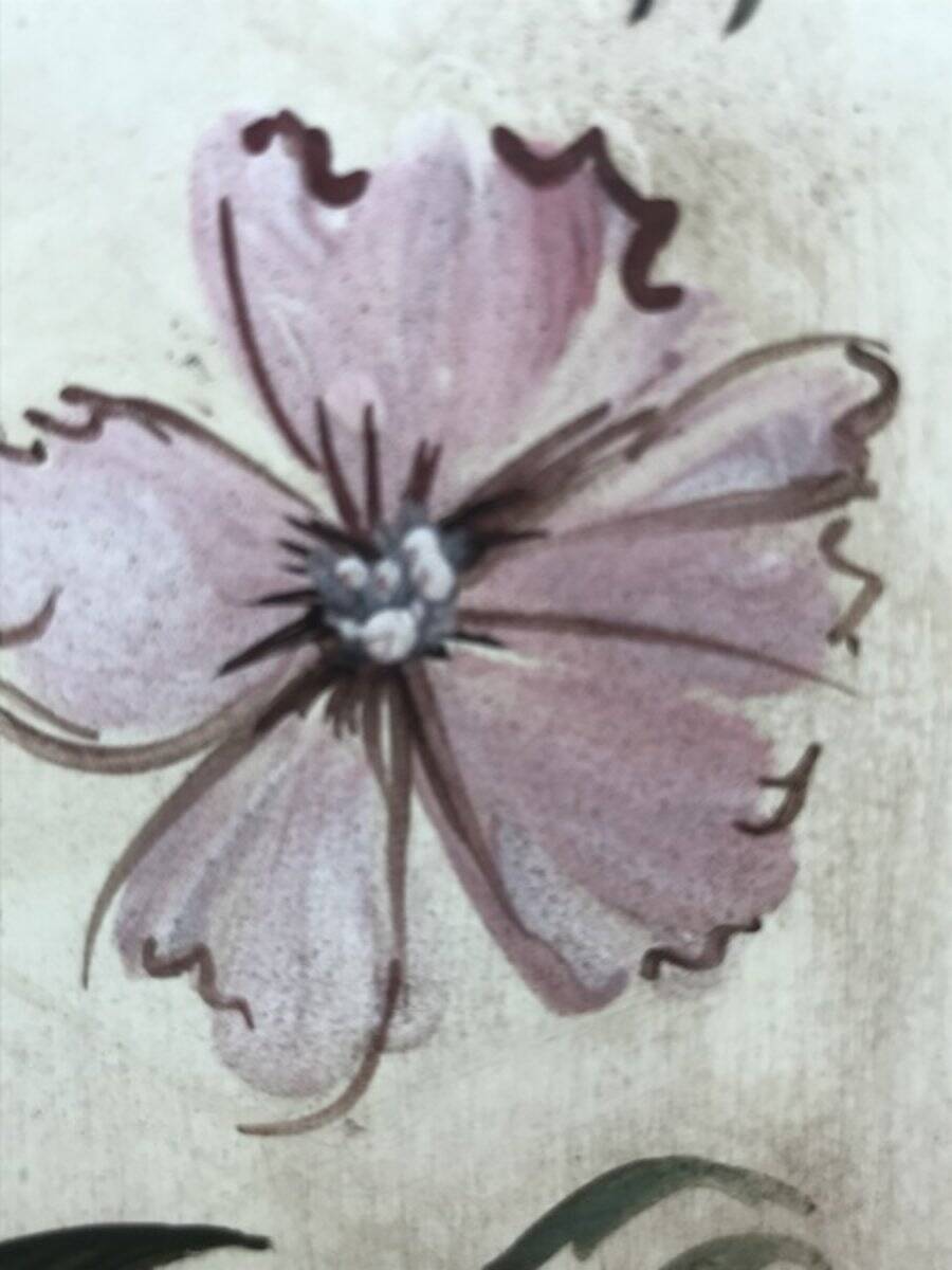 Grey double wardrobe in hand-painted pine — romantic floral pattern, 1920s era.