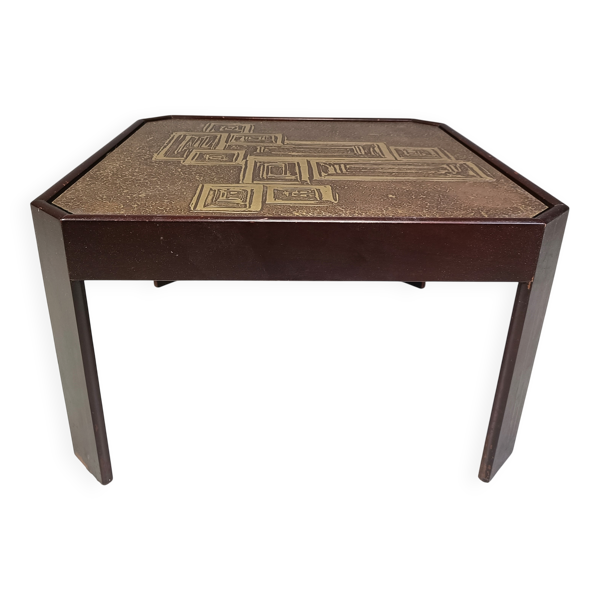 Table d'appoint en laiton gravé vintage, années 1970