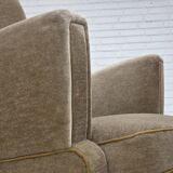 1970s, Danish armchair, green furniture velour, beech wood legs.