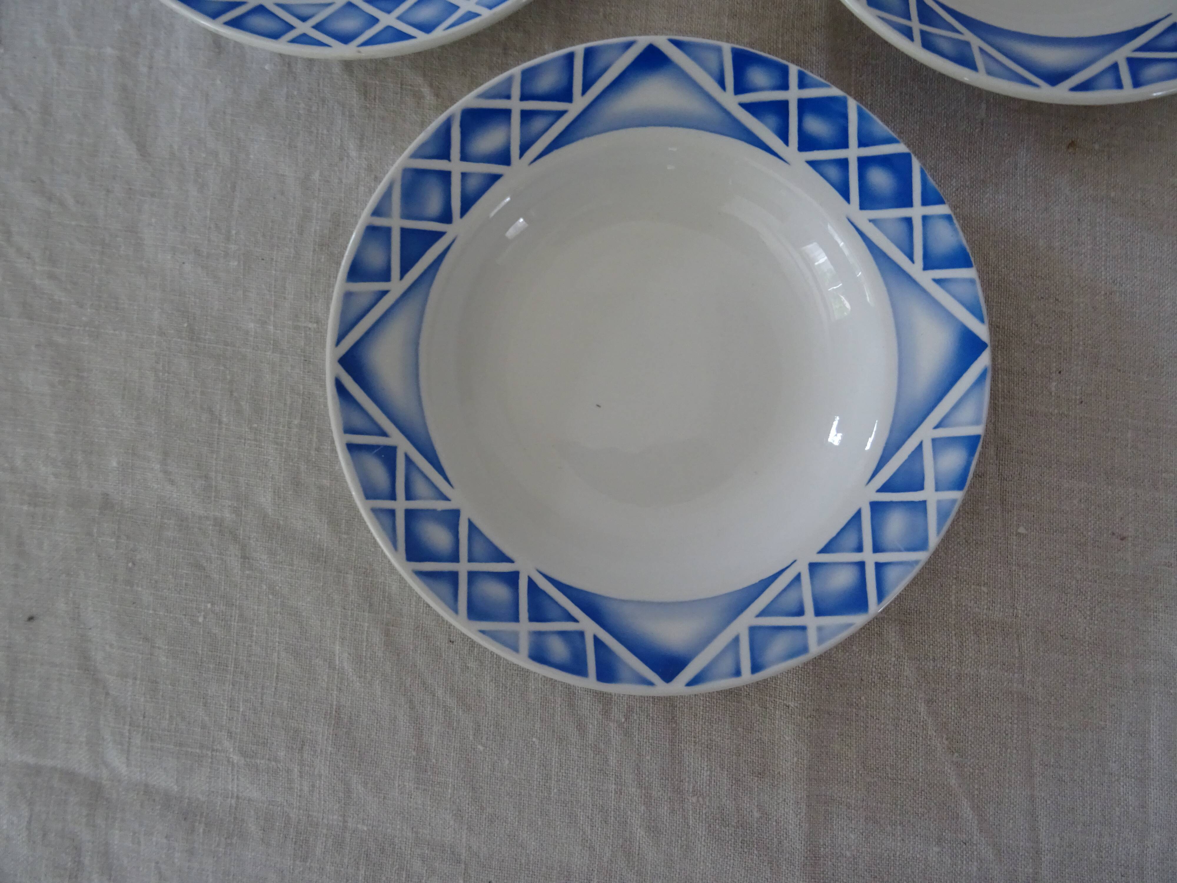 3 Plates faience old Sarreguemines Villeneuve blue décor
