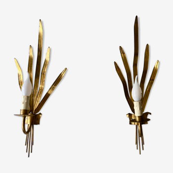 Pair of ferrocolor wall lamps golden rushes