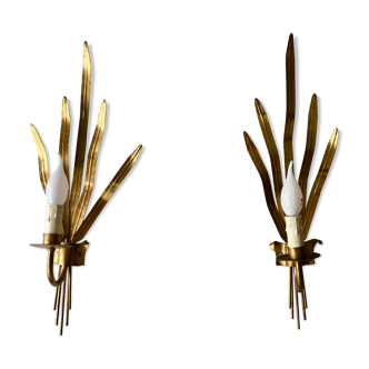 Pair of ferrocolor wall lamps golden rushes