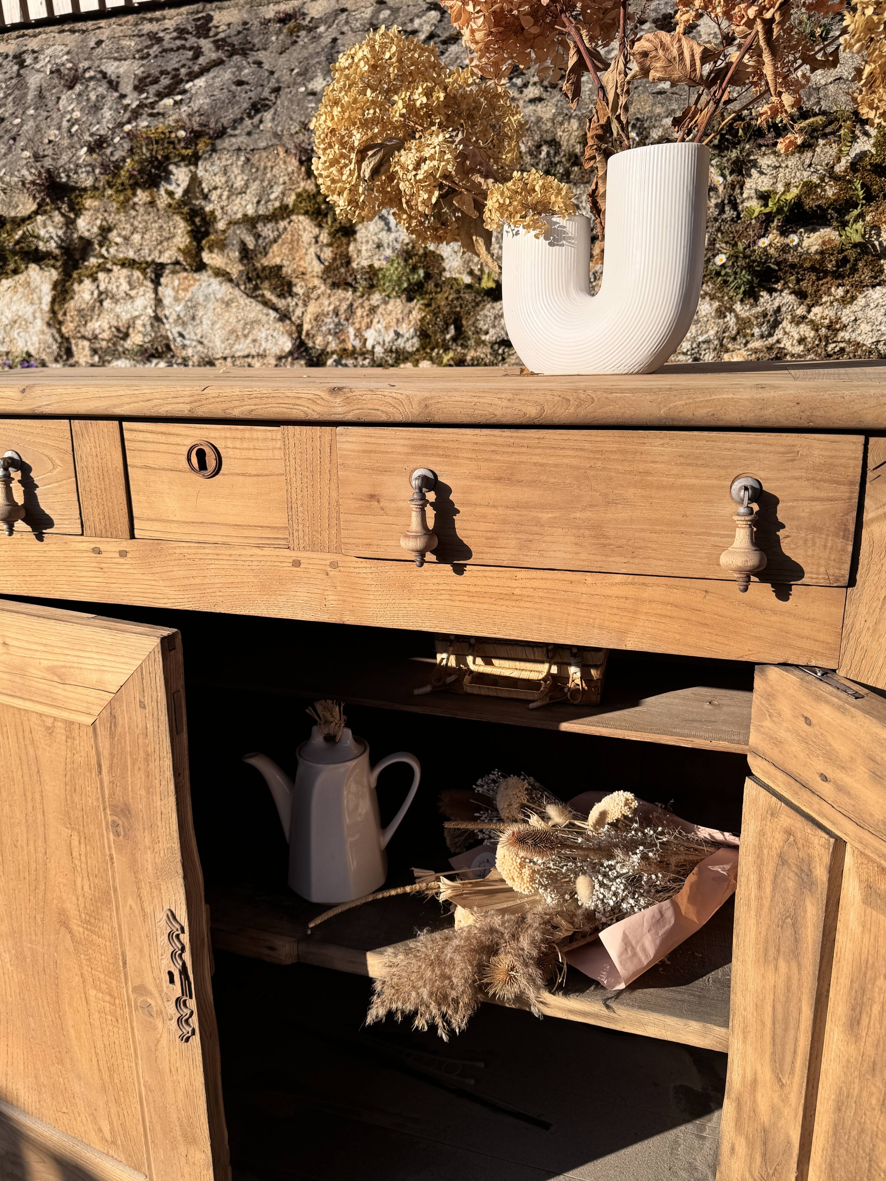rustic wooden farm buffet sandblasted