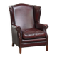 Fauteuil à oreilles en cuir de vachette rouge bordeaux de style anglais