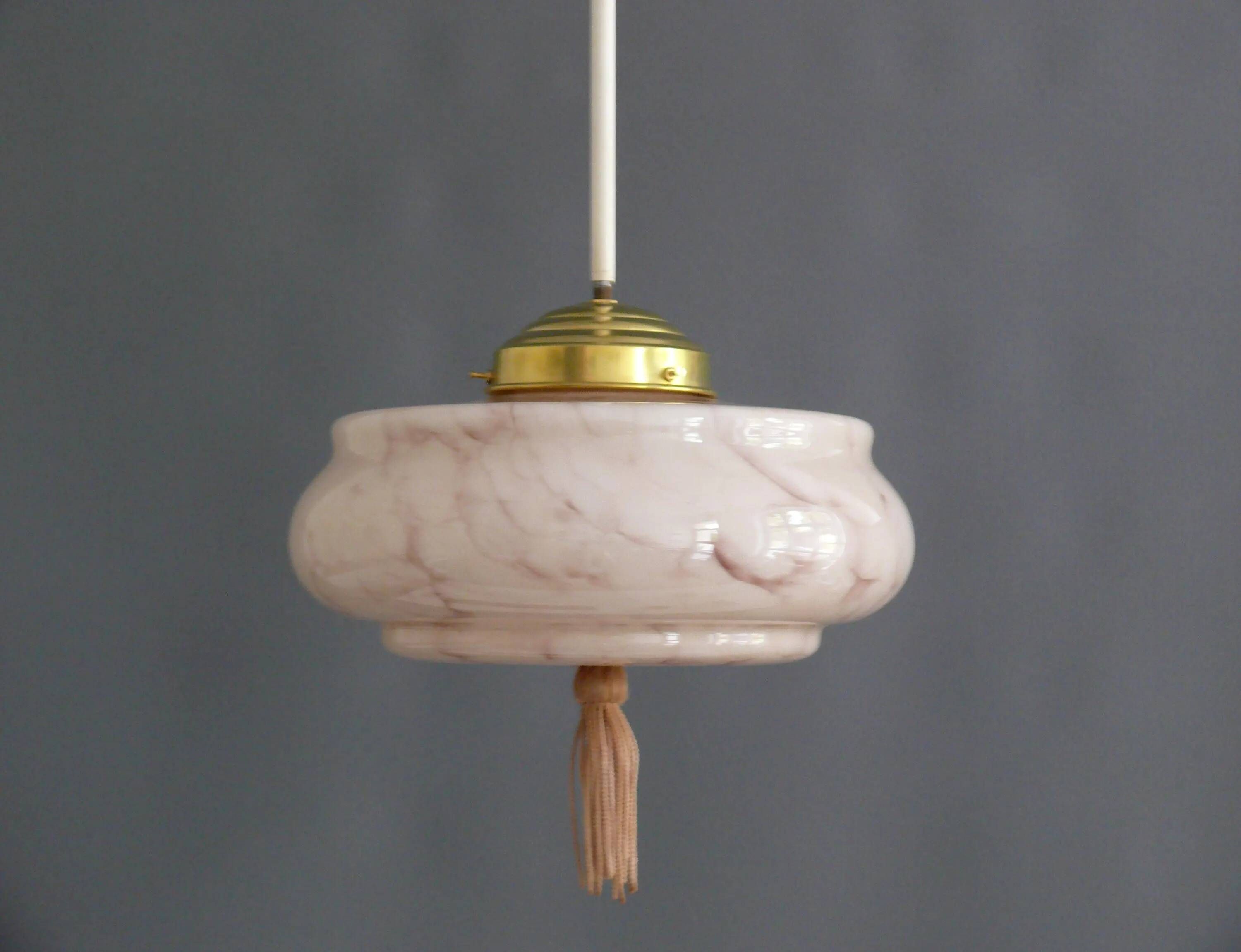 Art Deco Stab-Pendant Light with Marbled Glass Shade, Germany 1930s