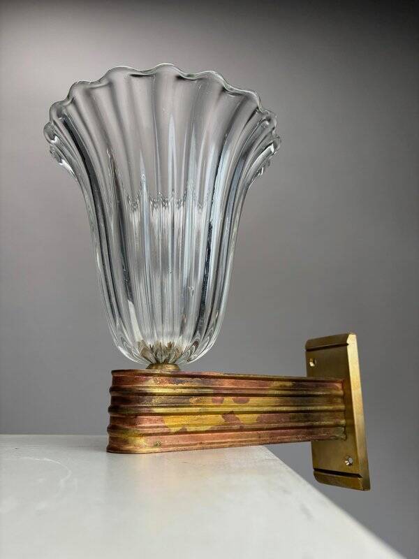 Murano Glass Wall Lamps attributed to Ercole Barovier, Italy, 1940s, Set of 2