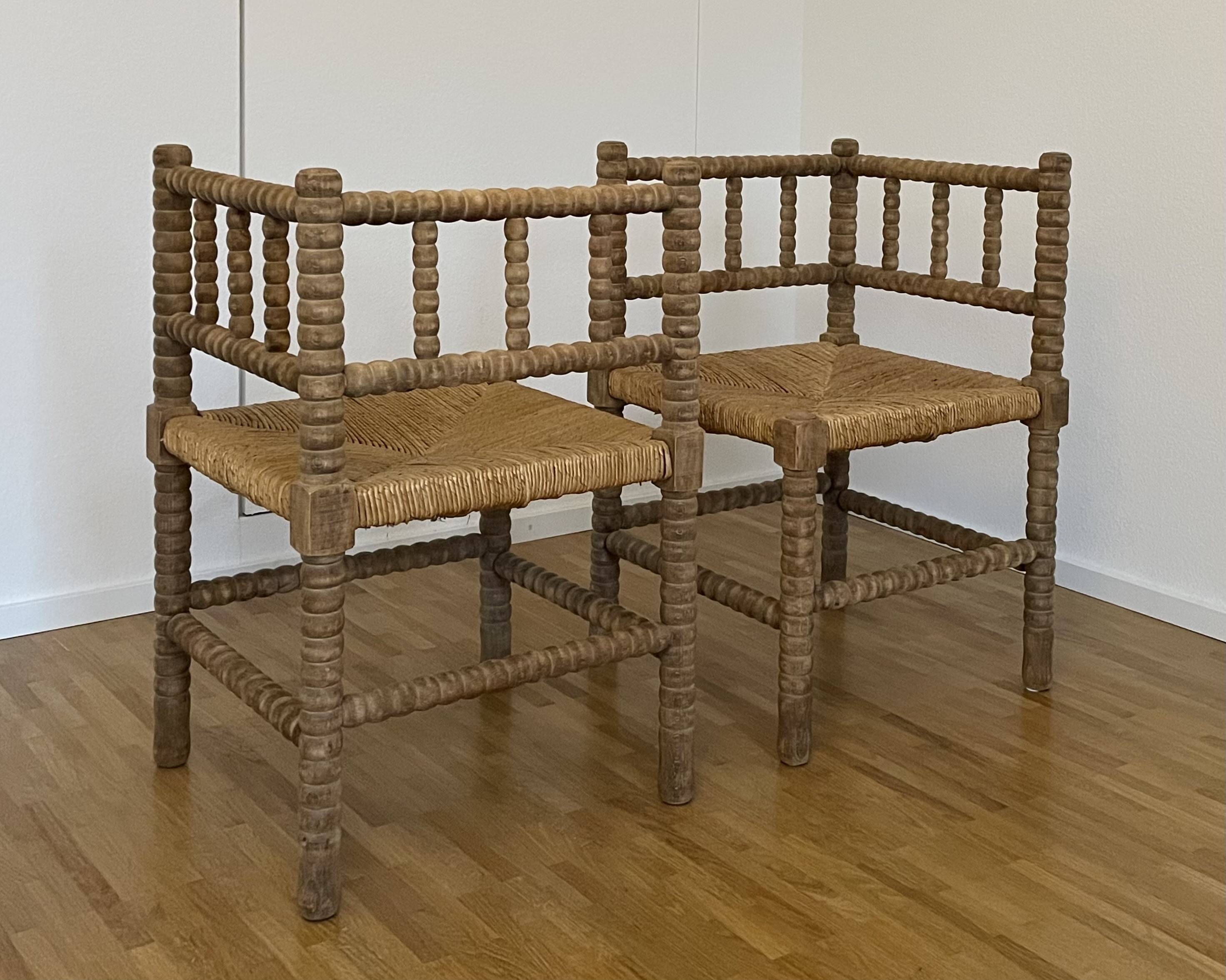 1950s turned wood corner chairs