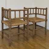 1950s turned wood corner chairs