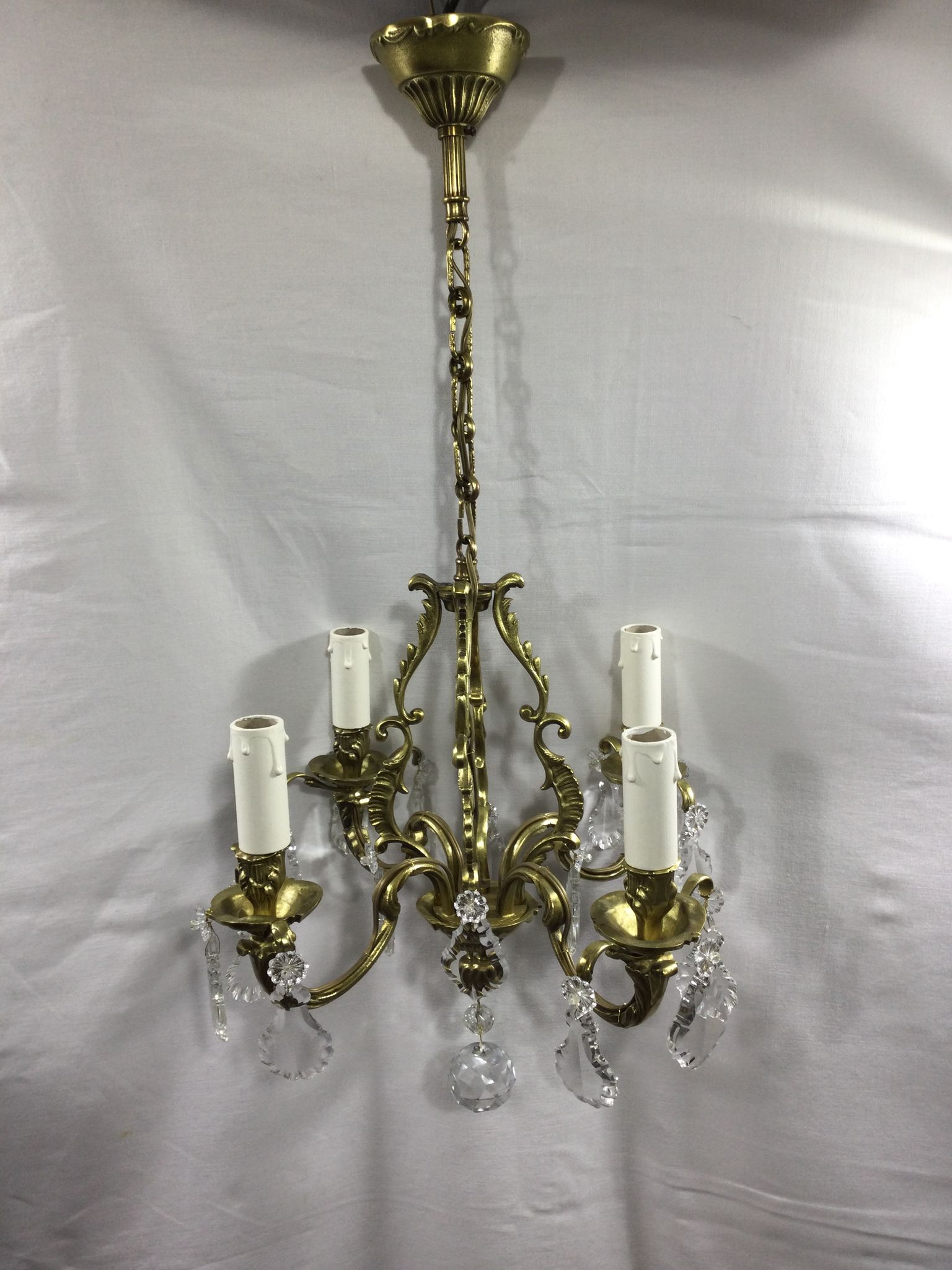 Lustre cage à  4 lumières bronze et cristal