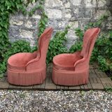 Pair of vintage pink velvet toad armchairs 1960
