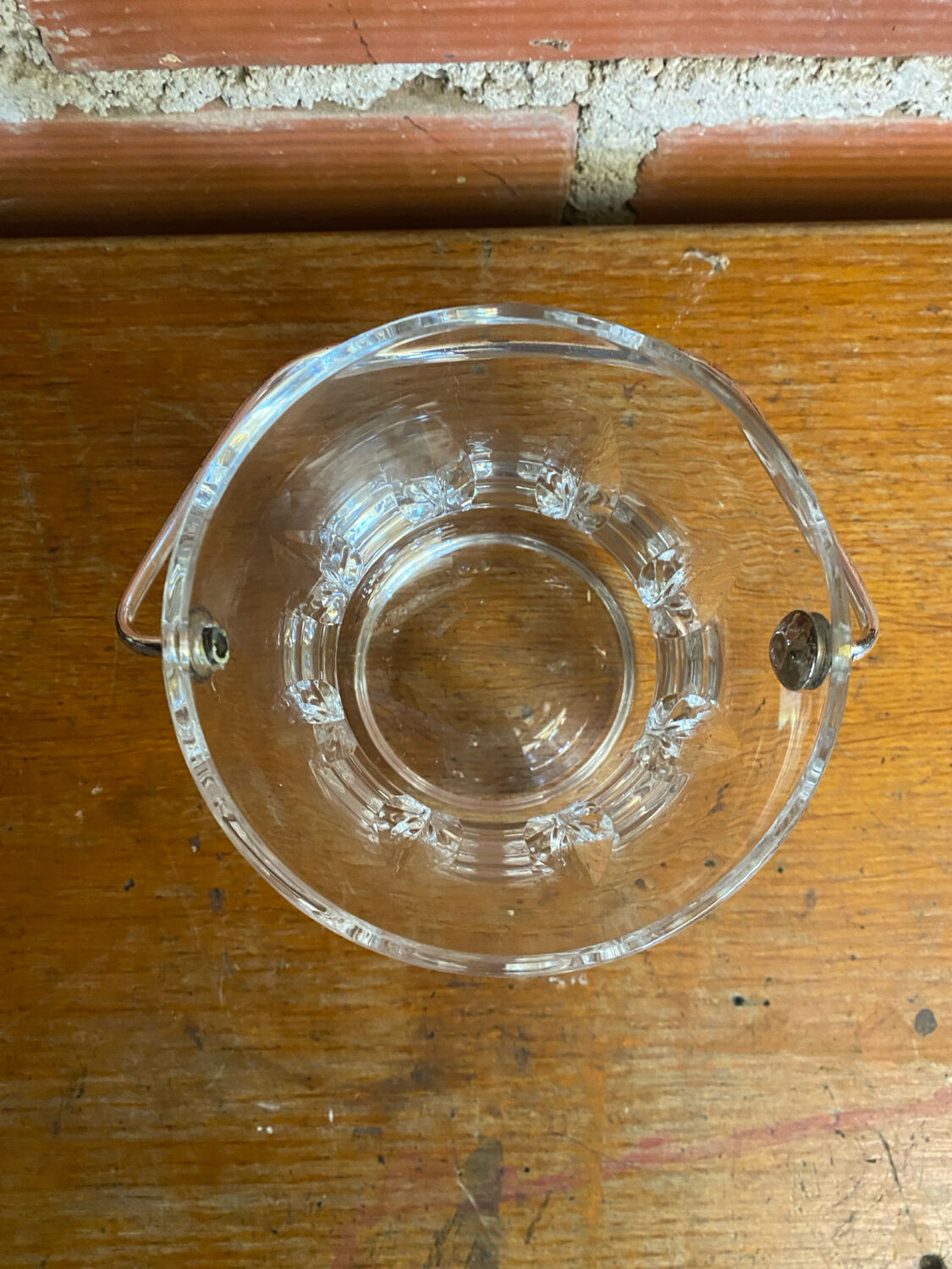 Vintage crystal ice bucket with mold and chrome metal handle