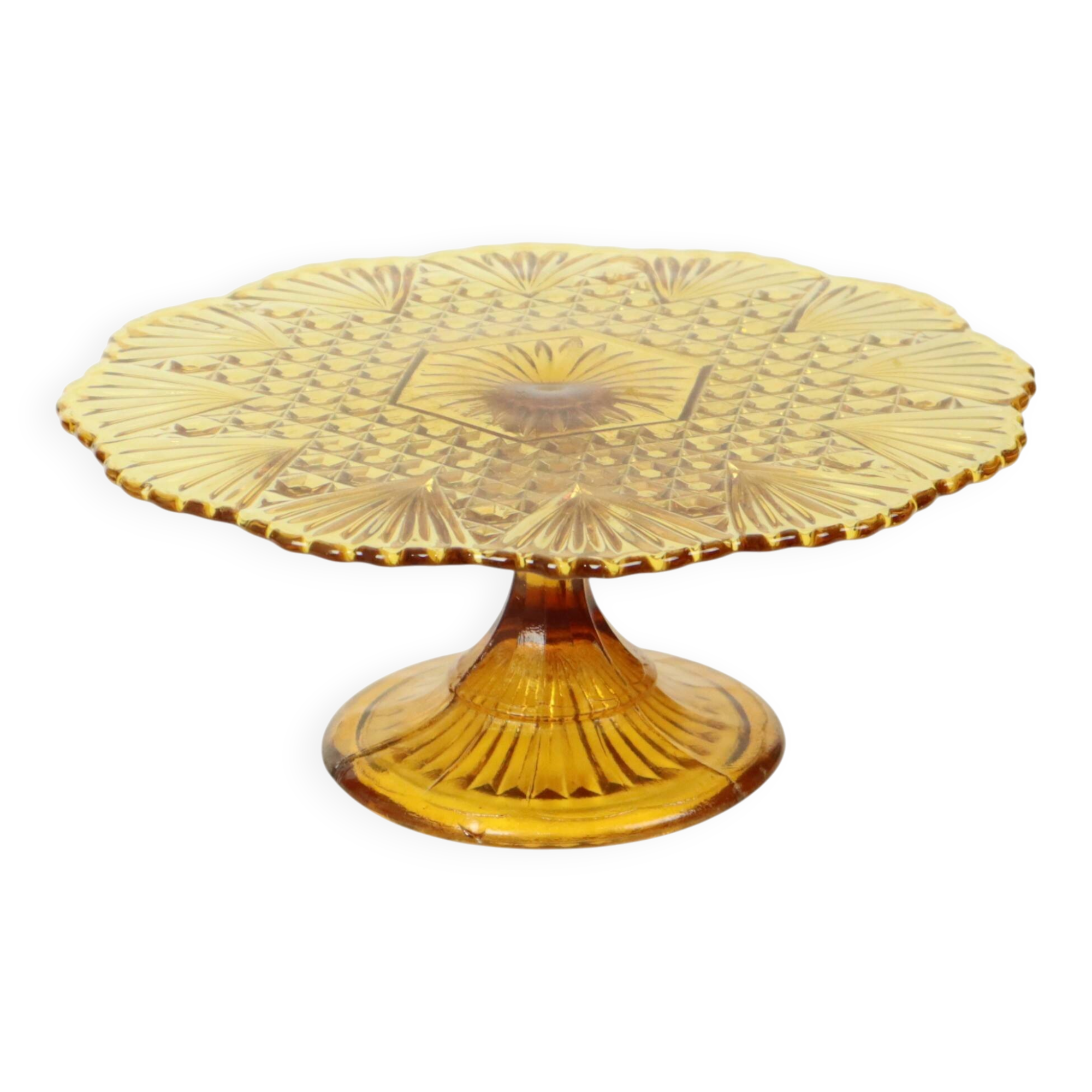 Art Deco Amber Cake Stand Depression Glass 31cm