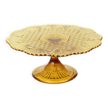 Art Deco Amber Cake Stand Depression Glass 31cm