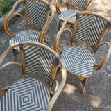 Ensemble de 6 fauteuils bistrot de terrasse en rotin type "parisienne".