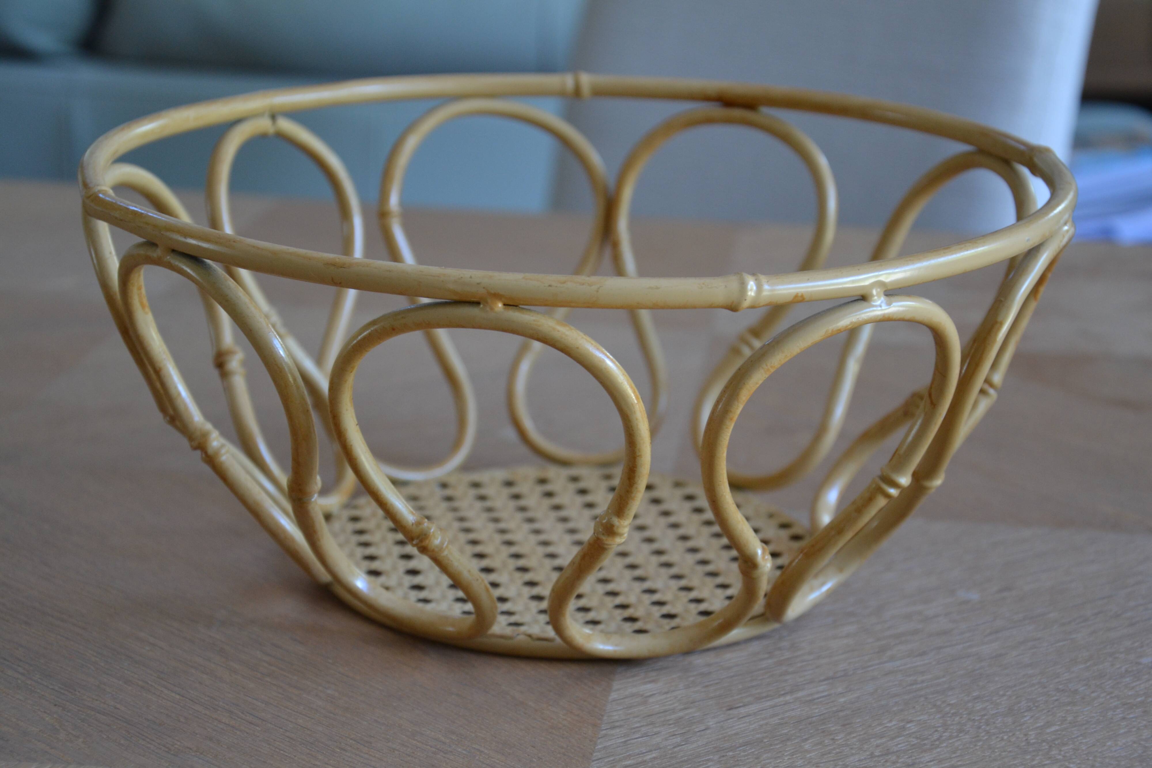 Corbeille, panier à fruits en métal imitant le bambou