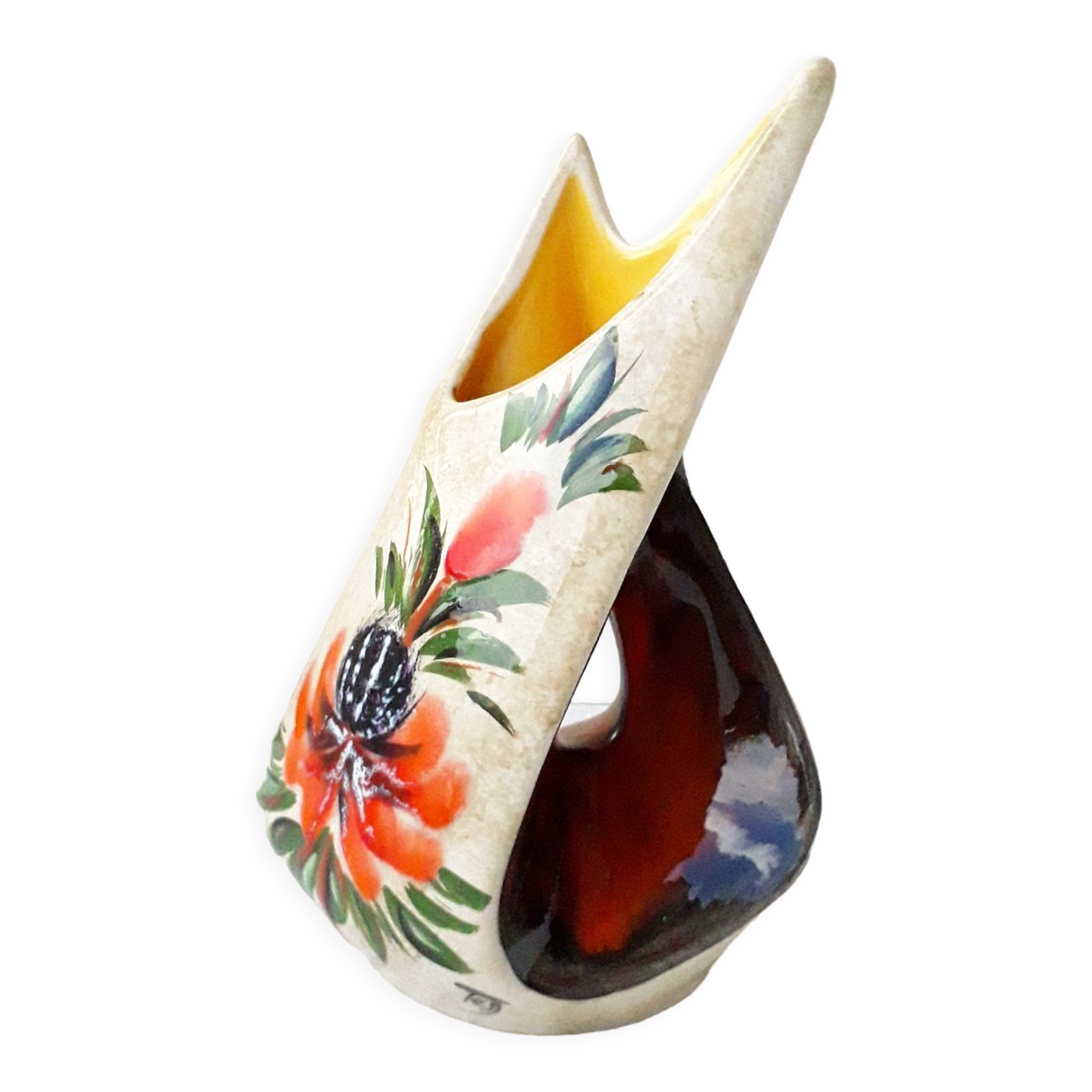 Vase Céramique Signé – Forme Boule – Multicolore – Décoratif – Occasion