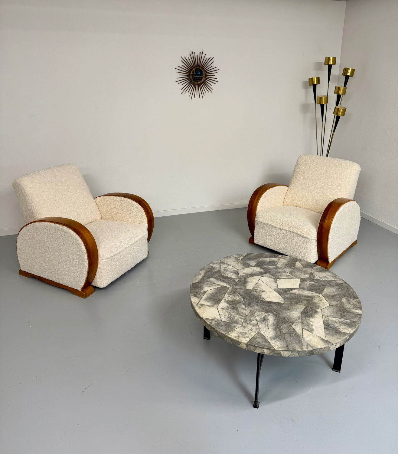 Antique stone and metal coffee table, vintage 70s design