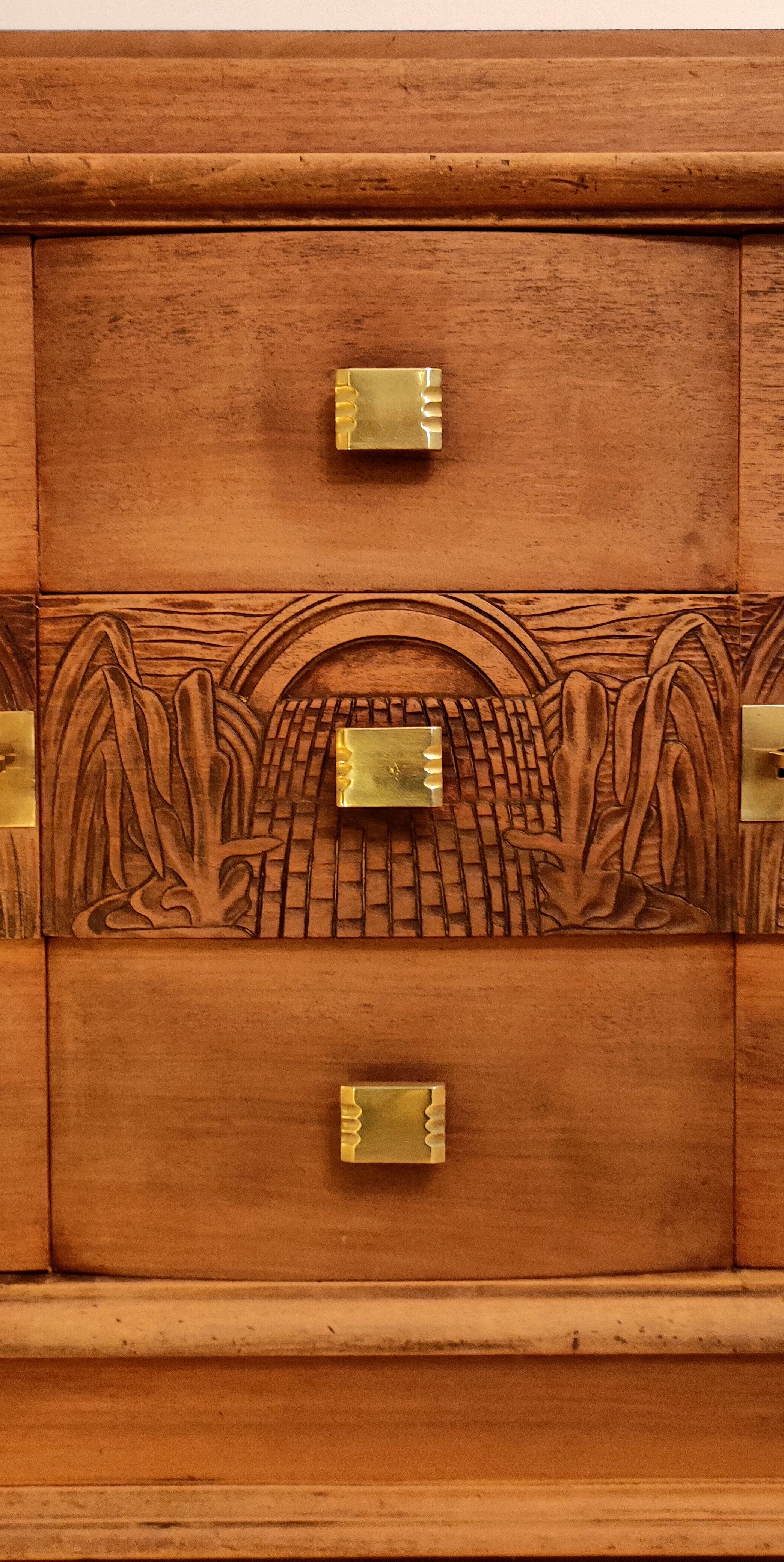 Japanese art deco enfilade with carved frieze