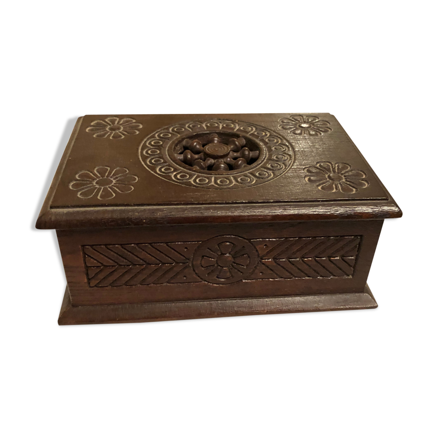 Dark wood open box