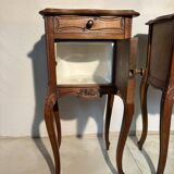 Pair of antique bedside tables with marble top and ceramic niche