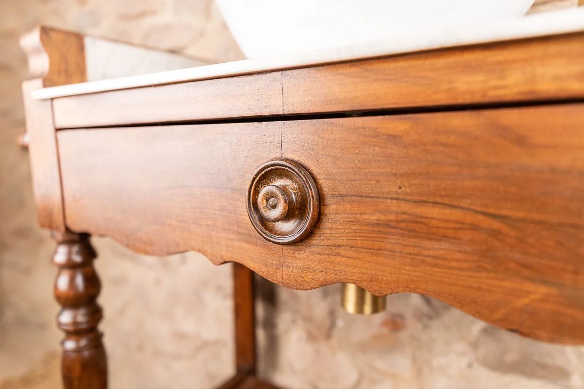 Meuble vasque ancien marbre et bois de style Louis-Philippe