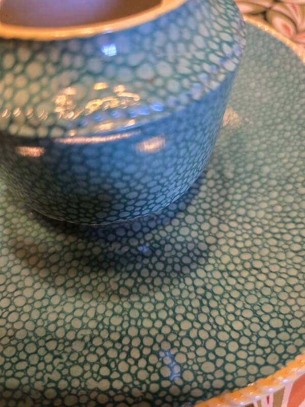 Copeland Spode England porcelain candlestick – turquoise shagreen design –