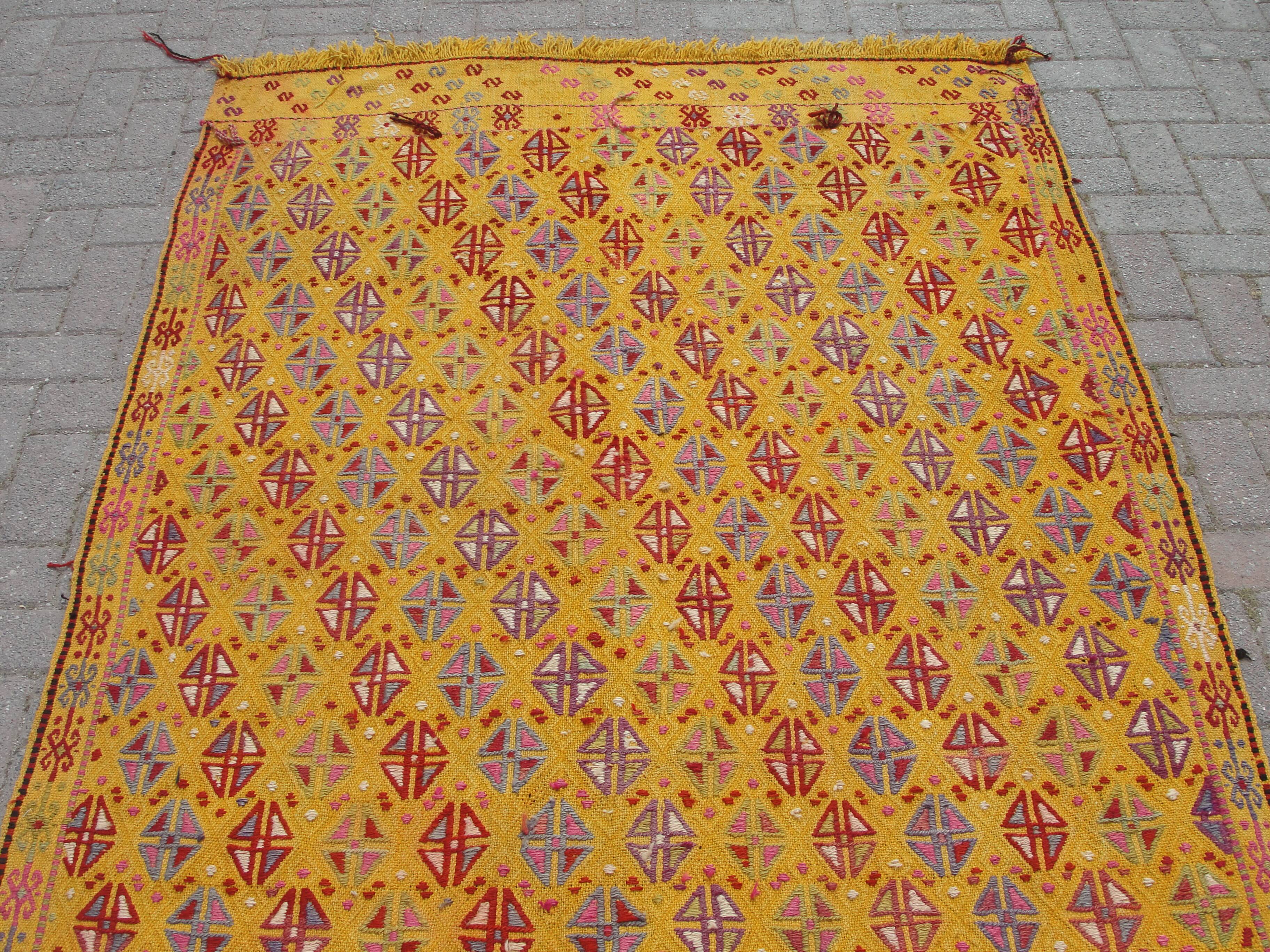 Handmade Yellow area kilim rug