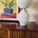 Space Age white glass table lamp, Faver Italy 1970s